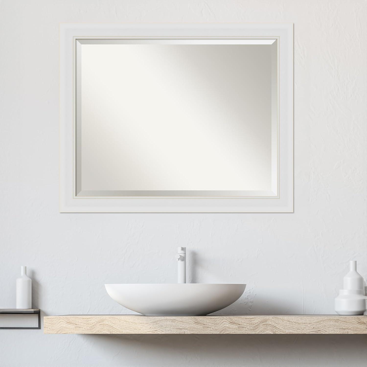 Flair Soft White Satin Finish Rectangular Wall Mirror 32" x 26"