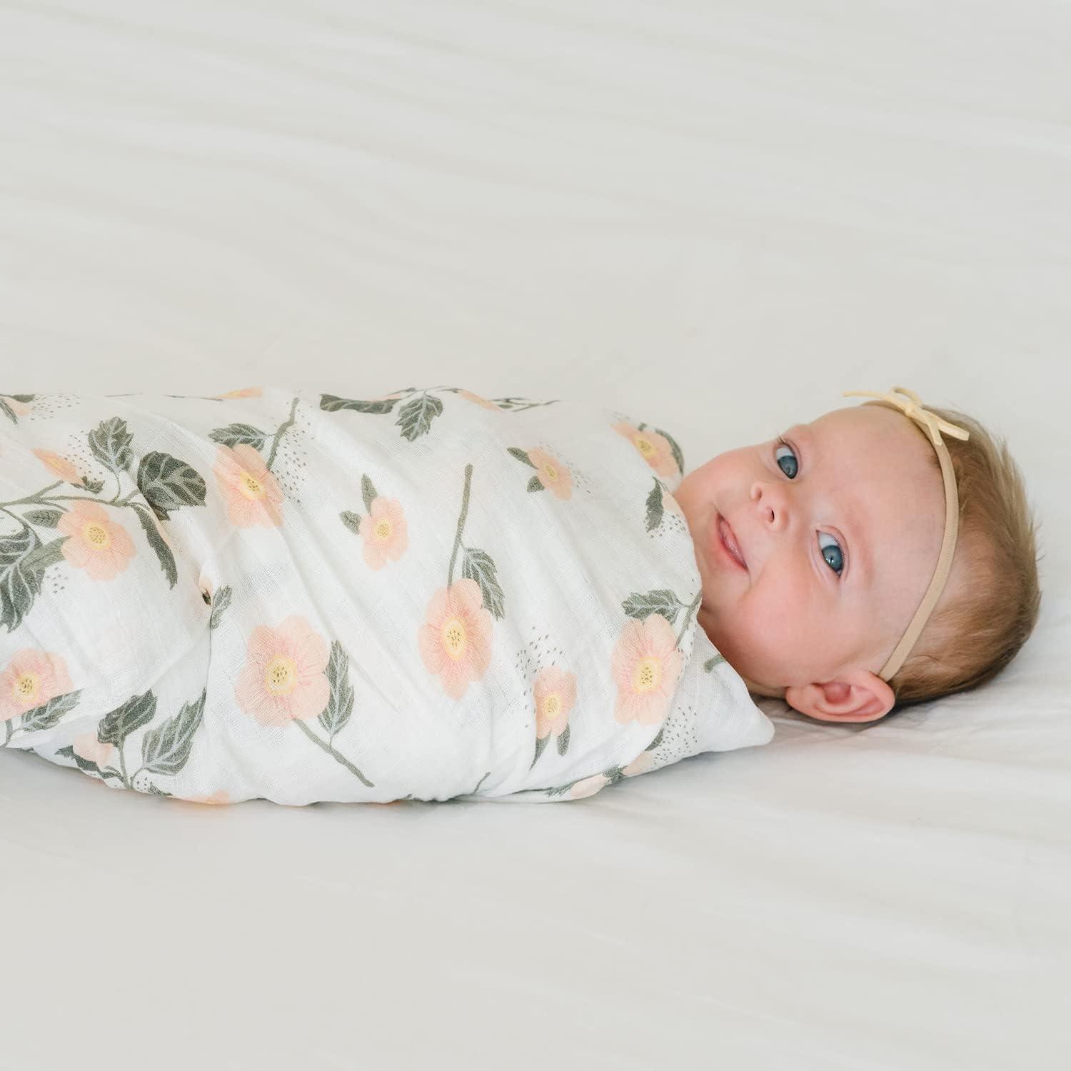 Red Rovr Organic Cotton Muslin Swaddle Blanket - Blushing Bloom - 2pk