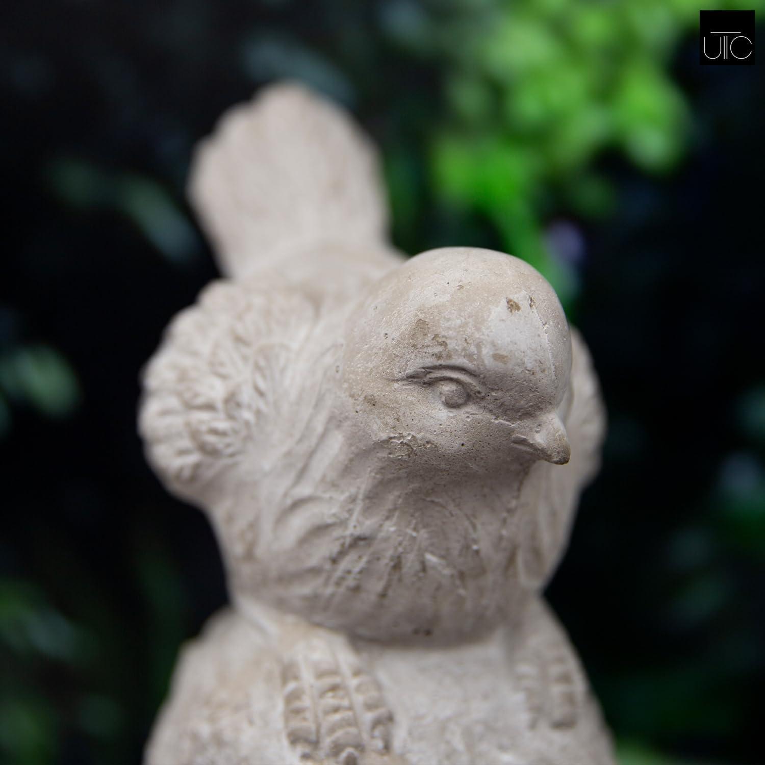 Cement Sitting Bird Figurine with Head Downward on Base, Gray