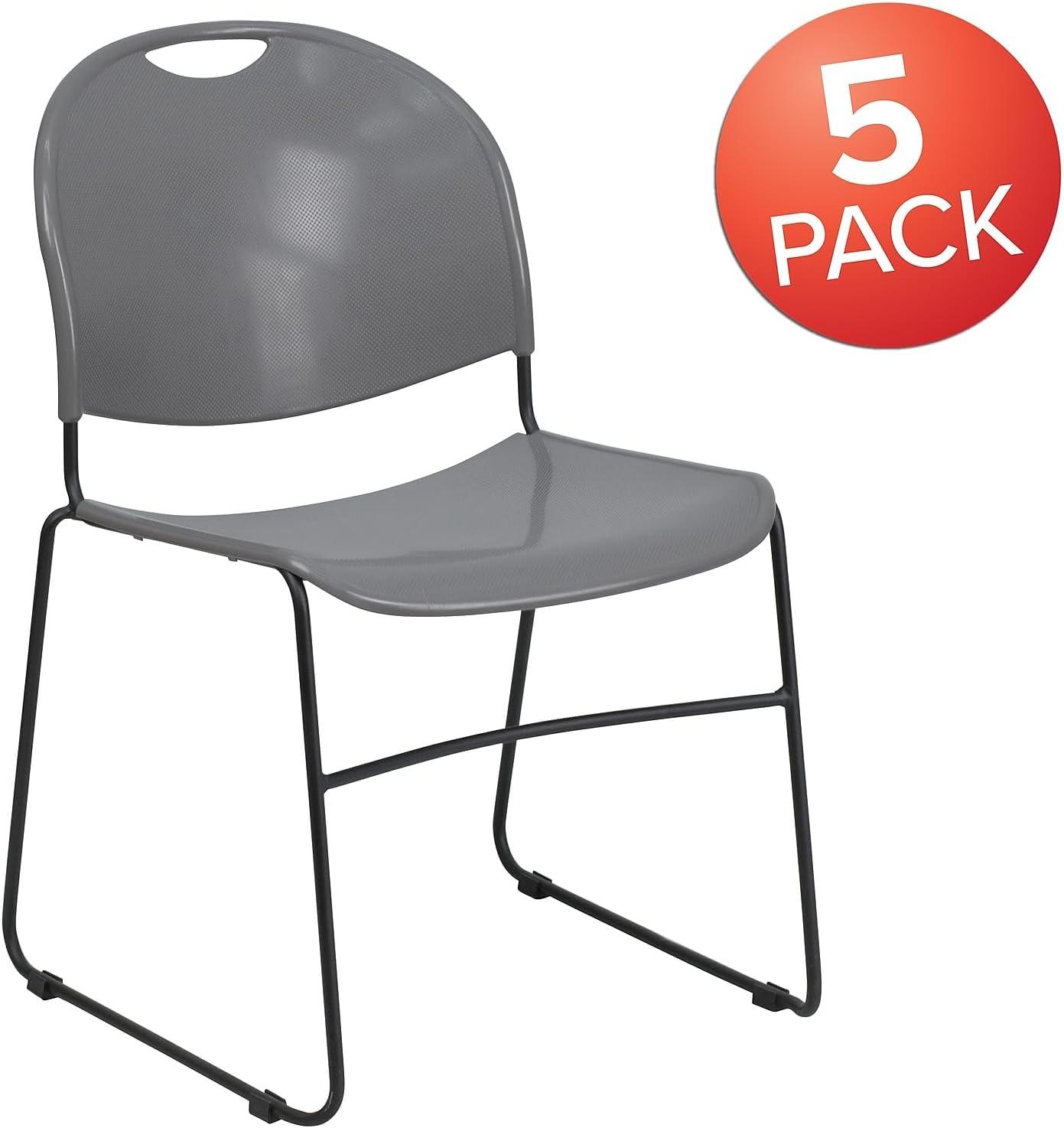 Flash Furniture Gaea 880 lb. Capacity Ultra-Compact Stack Chair with Metal Frame (Set of 5)