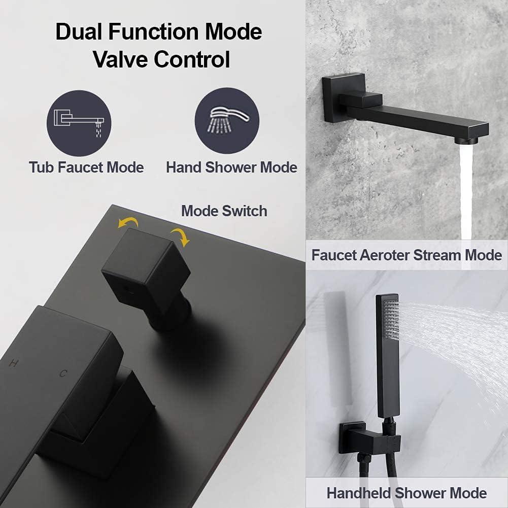 Matte Black Wall Mounted Bathtub Faucet with Hand Shower