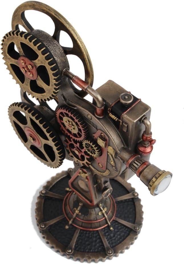 VERONESE Design Steampunk Projector Statue Cold Cast Resin Antique Bronze Finish LED Lighting Sculpture