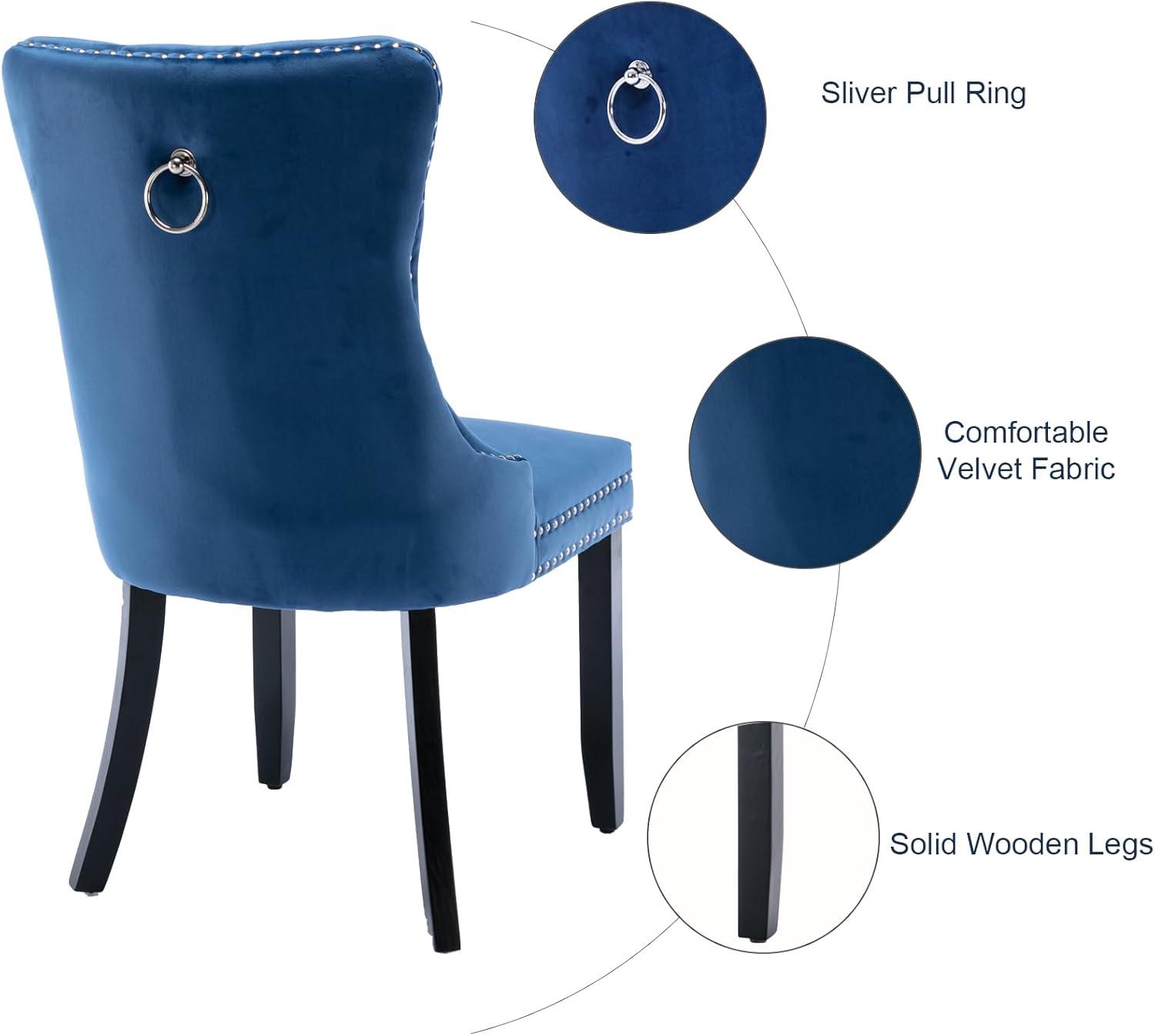 ODUSE-DAILY Velvet Dining Chairs Set of 4, Navy Kitchen & Dining Room Chairs, Tufted Dining Chairs, Fabric Upholstered, Solid Wood, Sillas De Comedor (Blue, 4 Pcs)