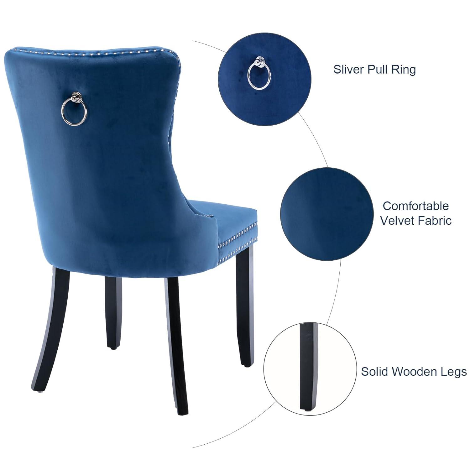 Tzicr Tufted Dining Chairs Set of 6, Upholstered Dining Chairs with Nailhead Back, Nailhead Trim, Velvet Dining Chairs for Kitchen/Bedroom/Dining Room(Blue)