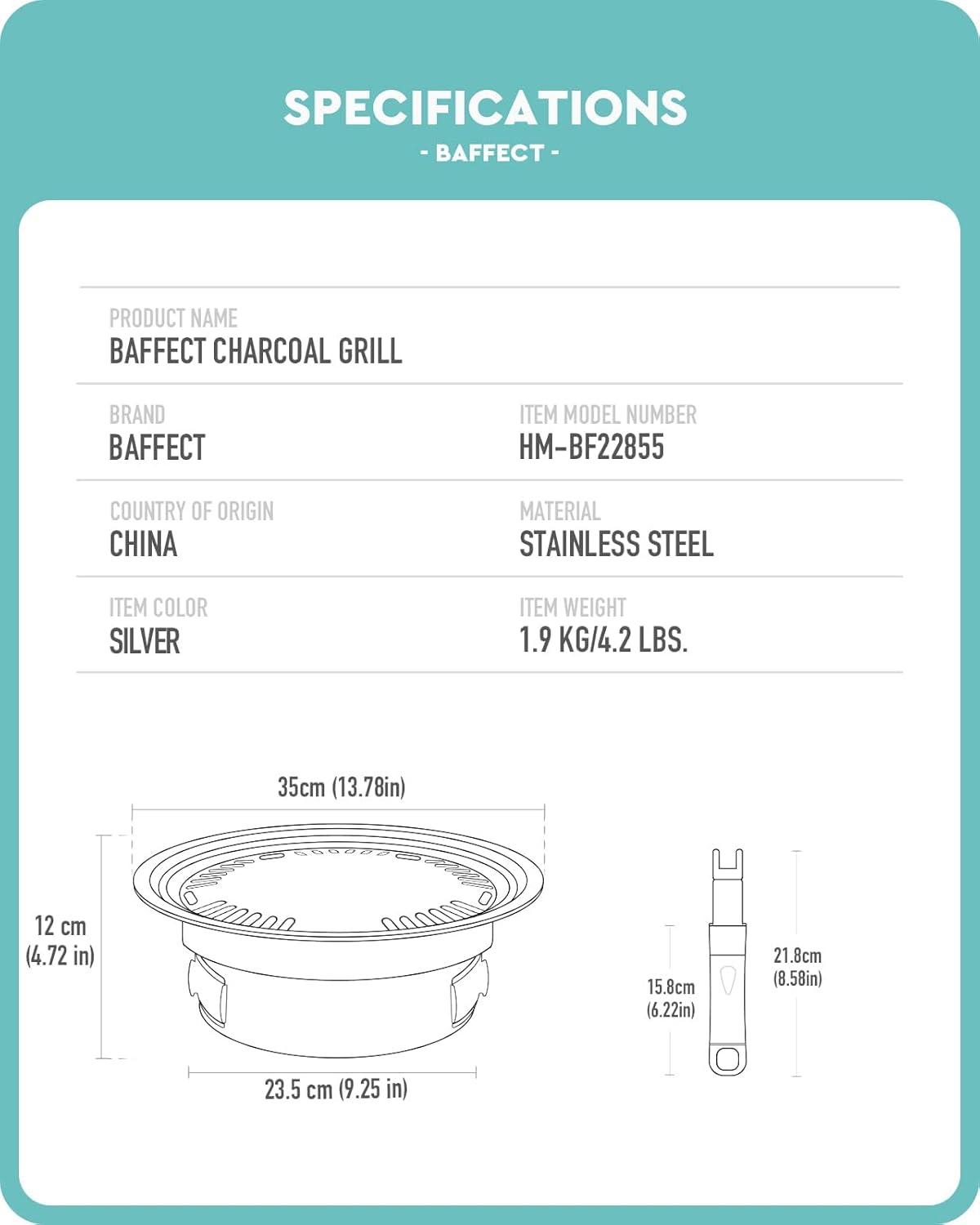 Portable 13.7'' Charcoal Stainless Steel Korean BBQ Grill