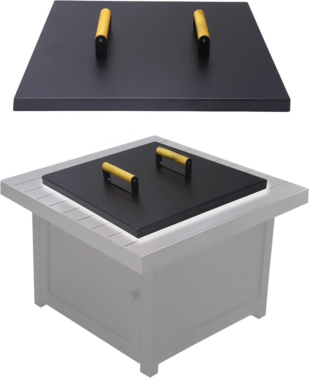 FEBTECH Fire Pit Snuffer Lid - Fire Pit Lid Square 34X34 Fire Pit Cover Square, Rust Resistant Firepit Lid,Carbon Steel Fire Pit Table Lid Square, Compatible For Firepit & Firepit Table Inside Dia Up To 32".