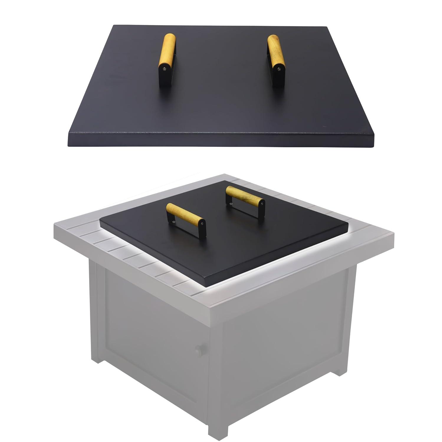 FEBTECH Fire Pit Snuffer Lid - Fire Pit Lid Square 34X34 Fire Pit Cover Square, Rust Resistant Firepit Lid,Carbon Steel Fire Pit Table Lid Square, Compatible For Firepit & Firepit Table Inside Dia Up To 32".