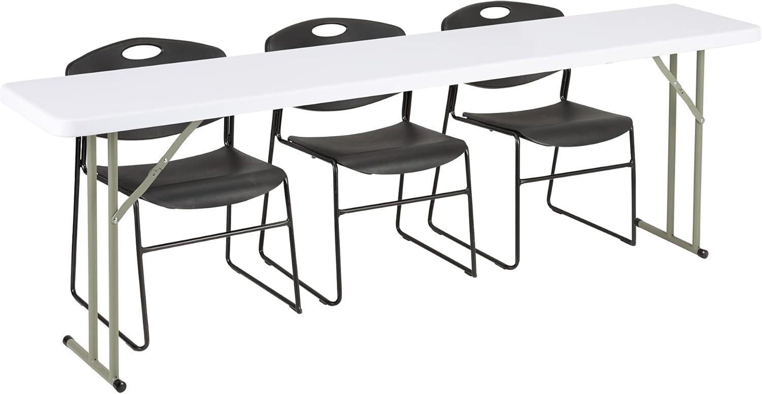 Norwood Commercial Furniture 8 ft Multipurpose Indoor Outdoor Heavy Duty Portable Blow Molded Plastic Folding Training Seminar Table 18" W x 96" L White