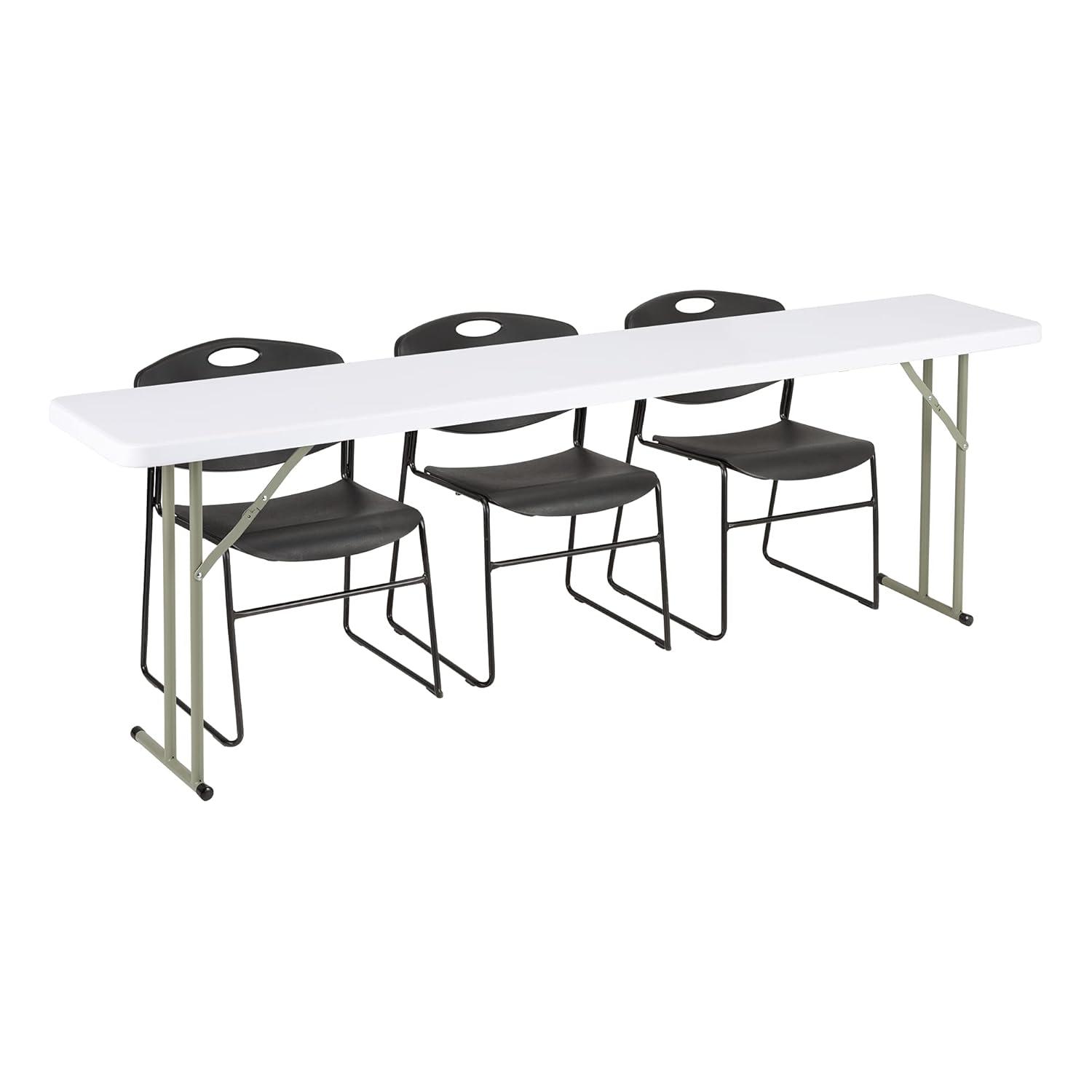 Norwood Commercial Furniture 8 ft Multipurpose Indoor Outdoor Heavy Duty Portable Blow Molded Plastic Folding Training Seminar Table 18" W x 96" L White