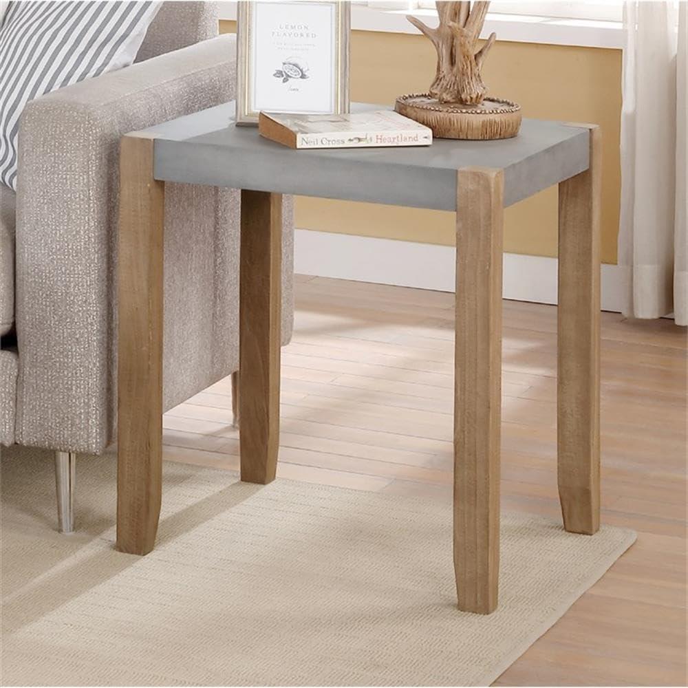 Alaterre Newport 21" Square Faux Concrete and Wood End Table