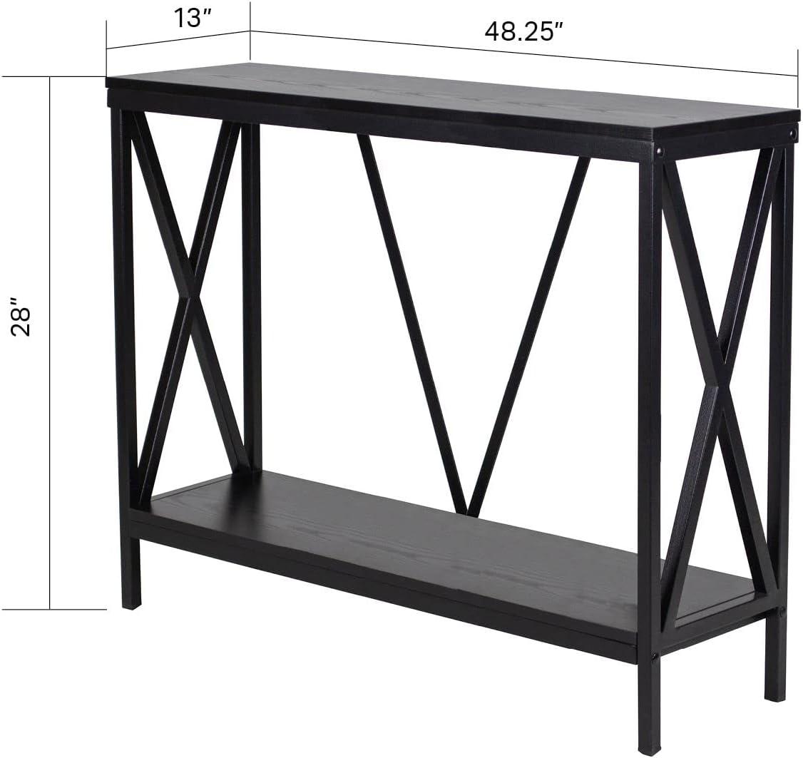 Black Metal and Wood X-Frame Aquarium Stand with Lower Shelf