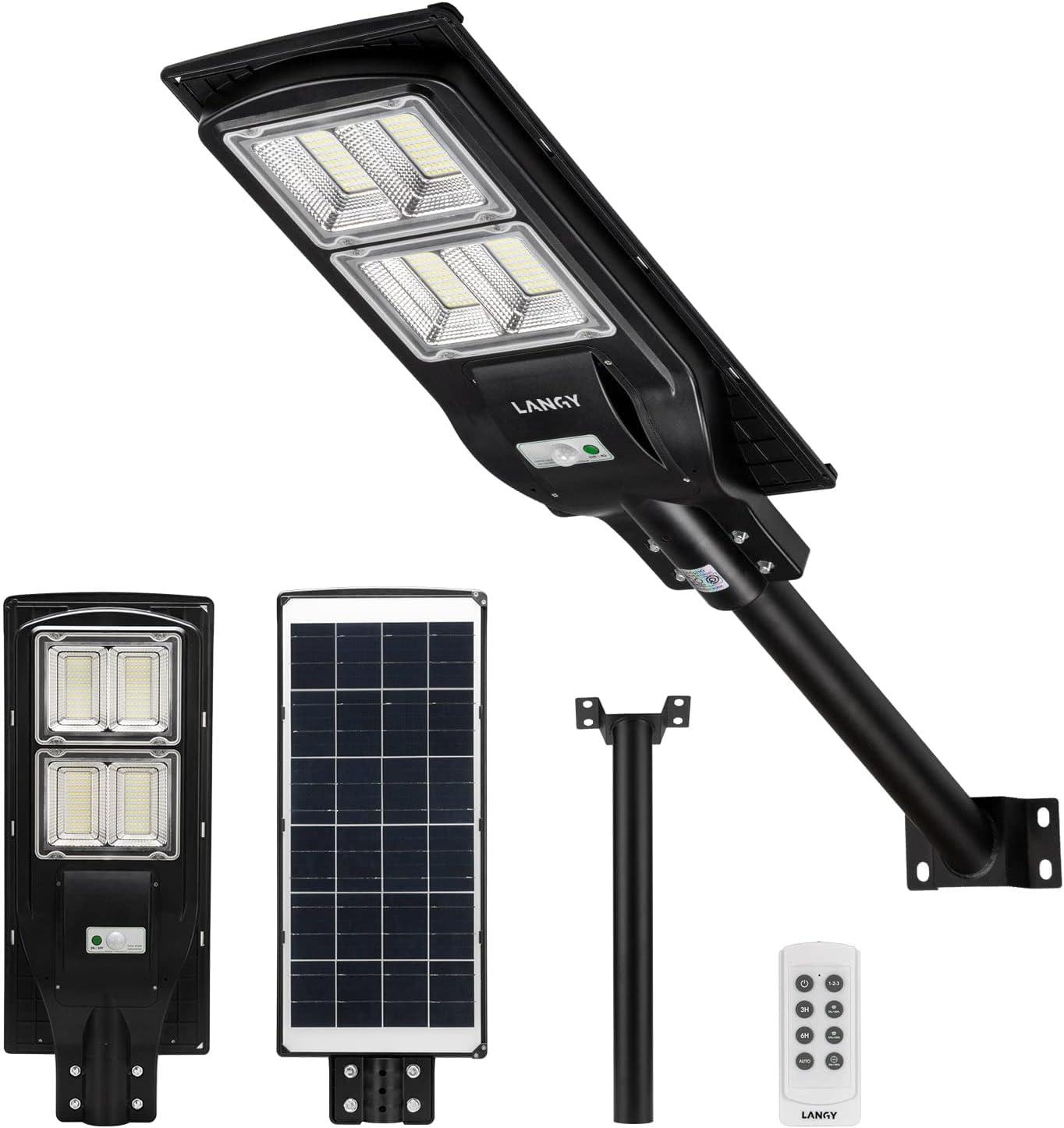 LANGY Solar Street Light 12000 Lumens,240PCS LED, 18000 mAH Battery, High Lumens LED Solar Power Street Lamp Outdoor Dusk to Dawn for Parking Lot, Yard, Garage and Garden
