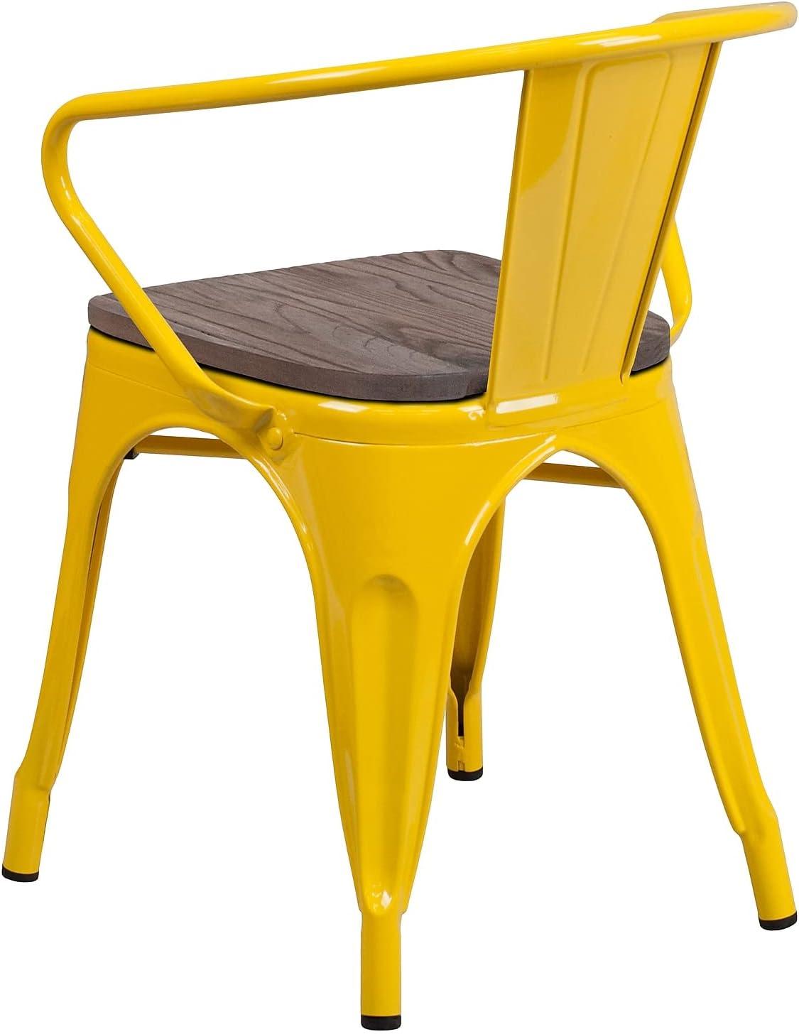 Flash Furniture Yellow Metal Chair with Wood Seat and Arms