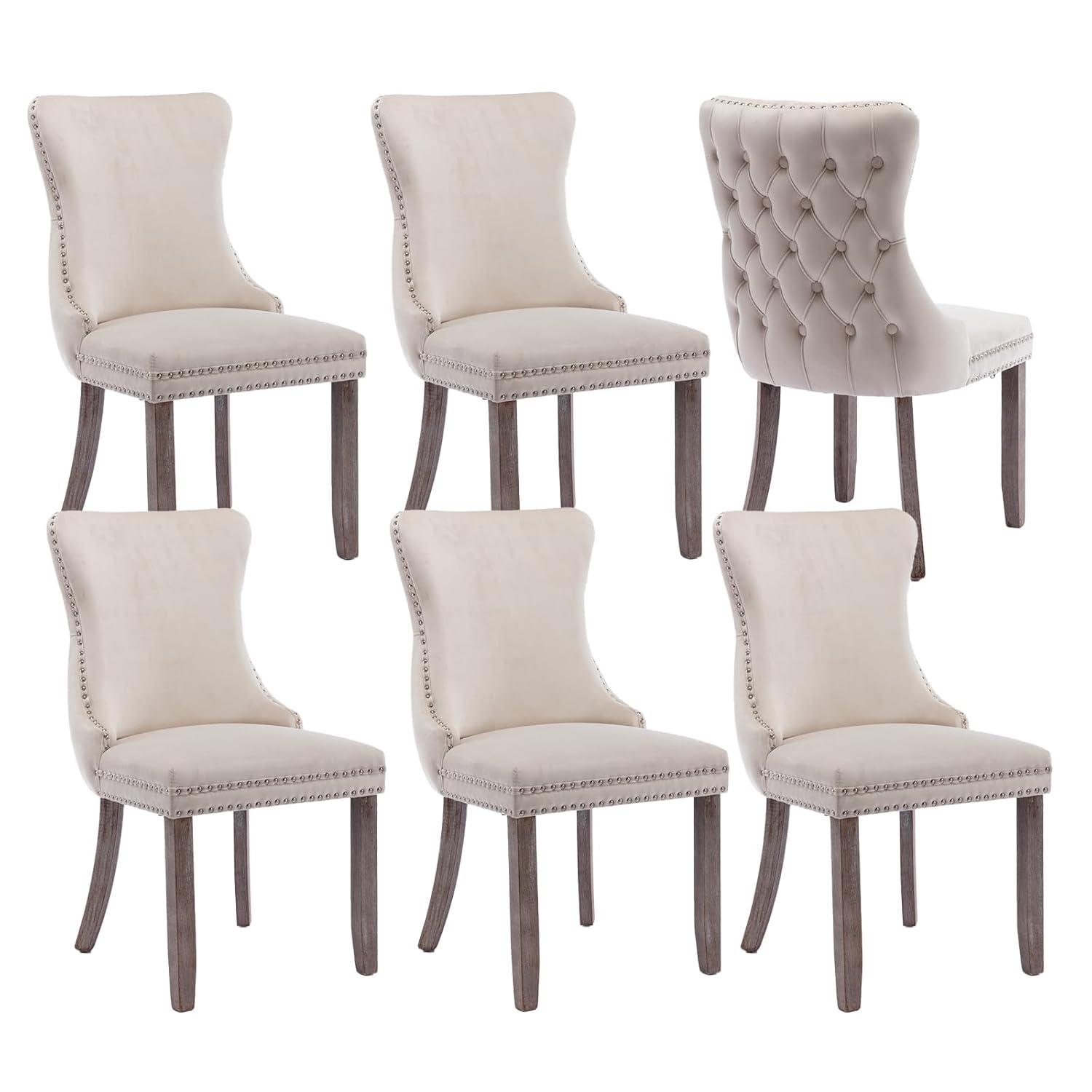 Velvet Upholstered Wing Back Dining Chair (Set of 6)
