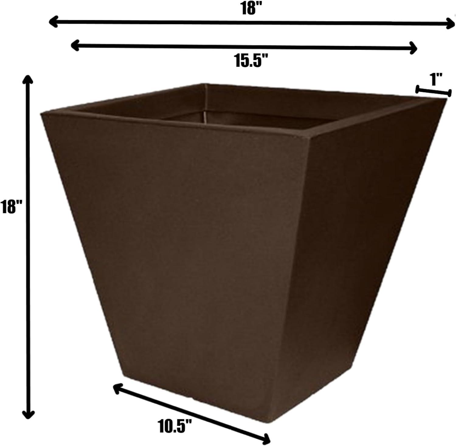 Tusco Products Cosmopolitan Square Garden Planter, Espresso, 18"