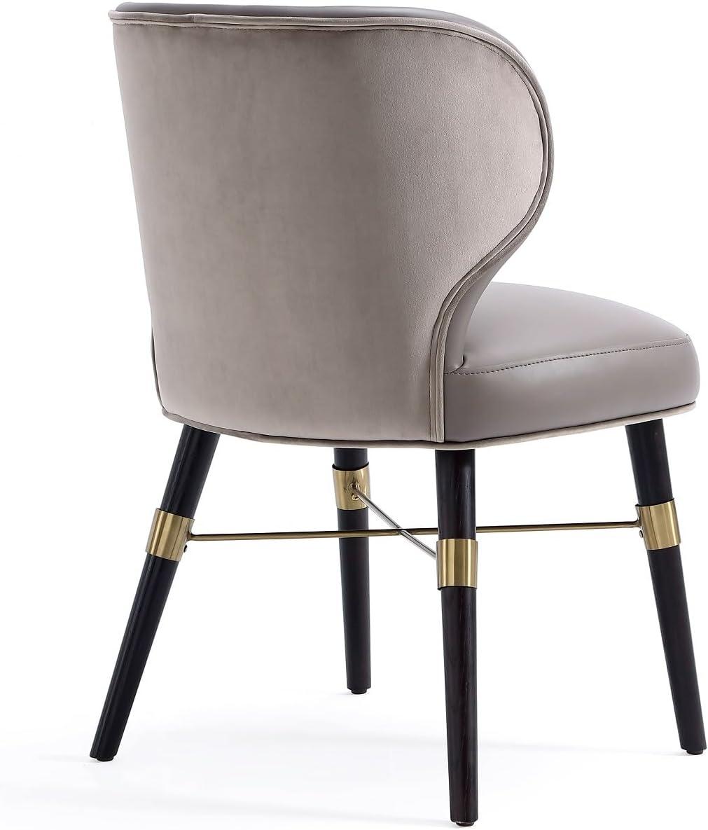 Modern Strine Dining Chair Upholstered in Velvet and Leatherette with Solid Wood Legs in Dark Taupe - Set of 2