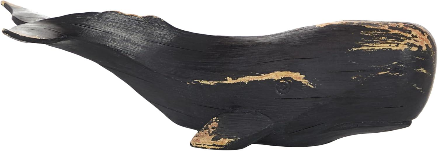 Elegant Coastal Black Resin Whale Sculpture 18"x9"x8"