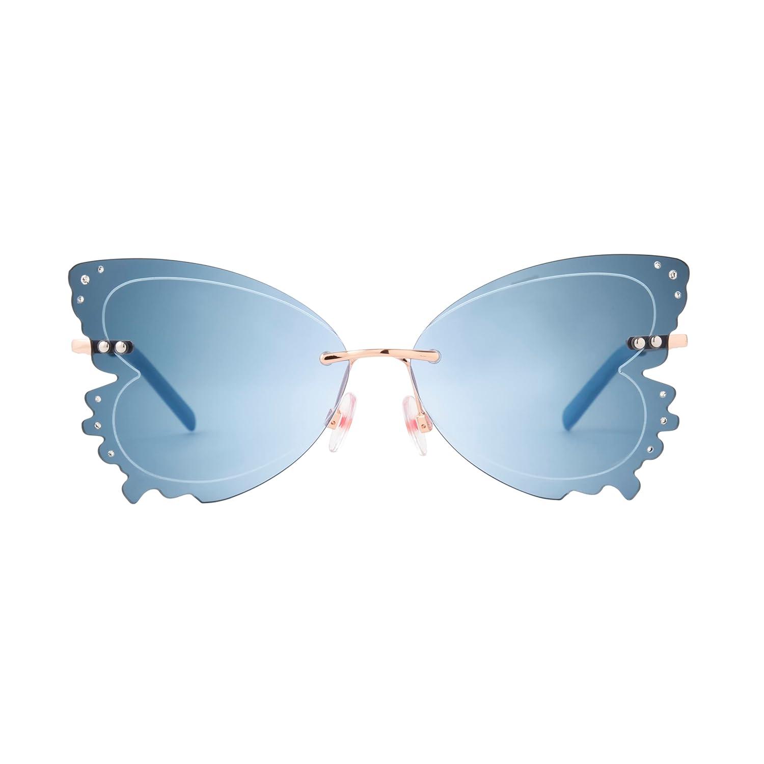 Blue Butterfly Metal Frame Sunglasses with Gradient Lenses