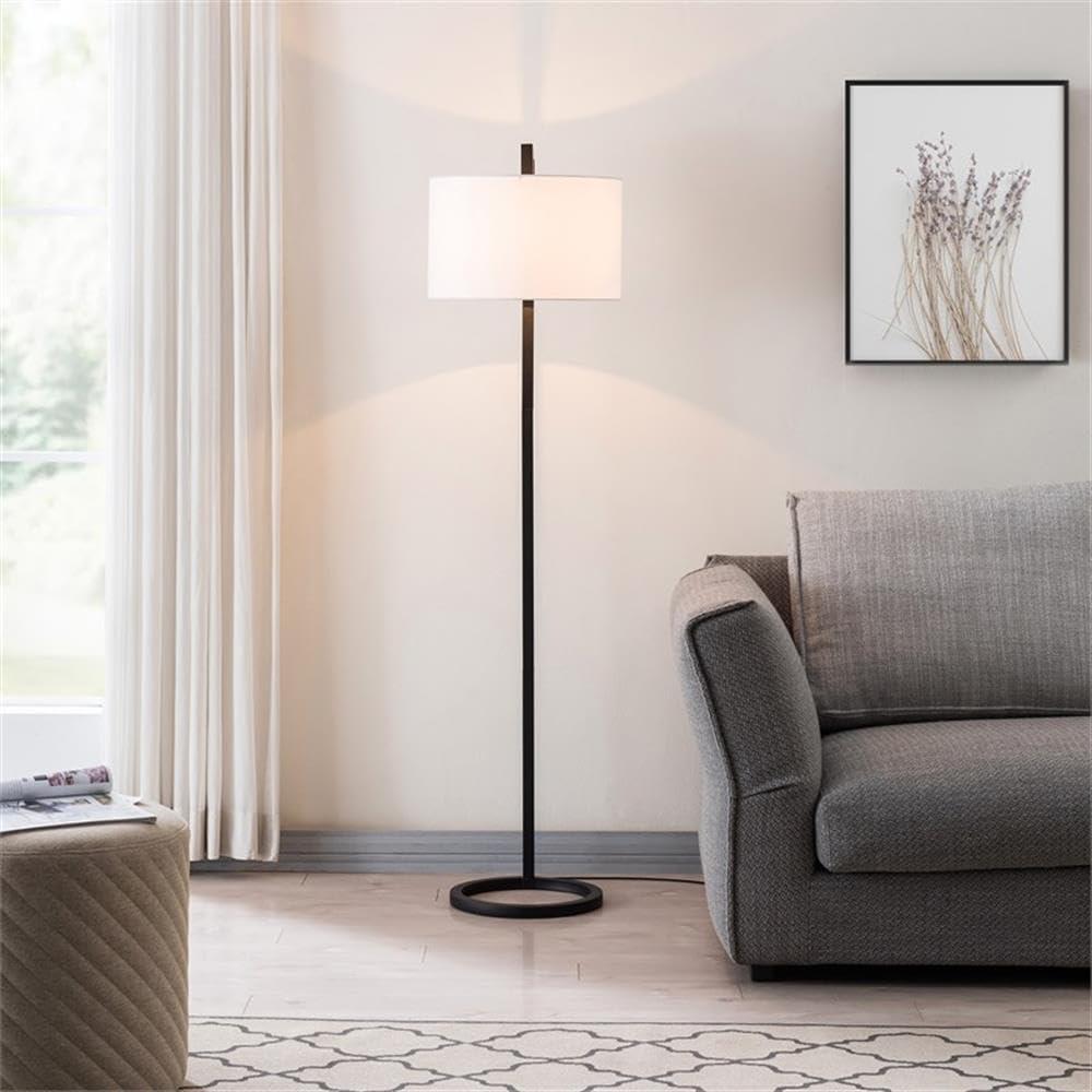 Carson Carrington  Saghamn Blackened Bronze Floor Lamp Black with Round Shade