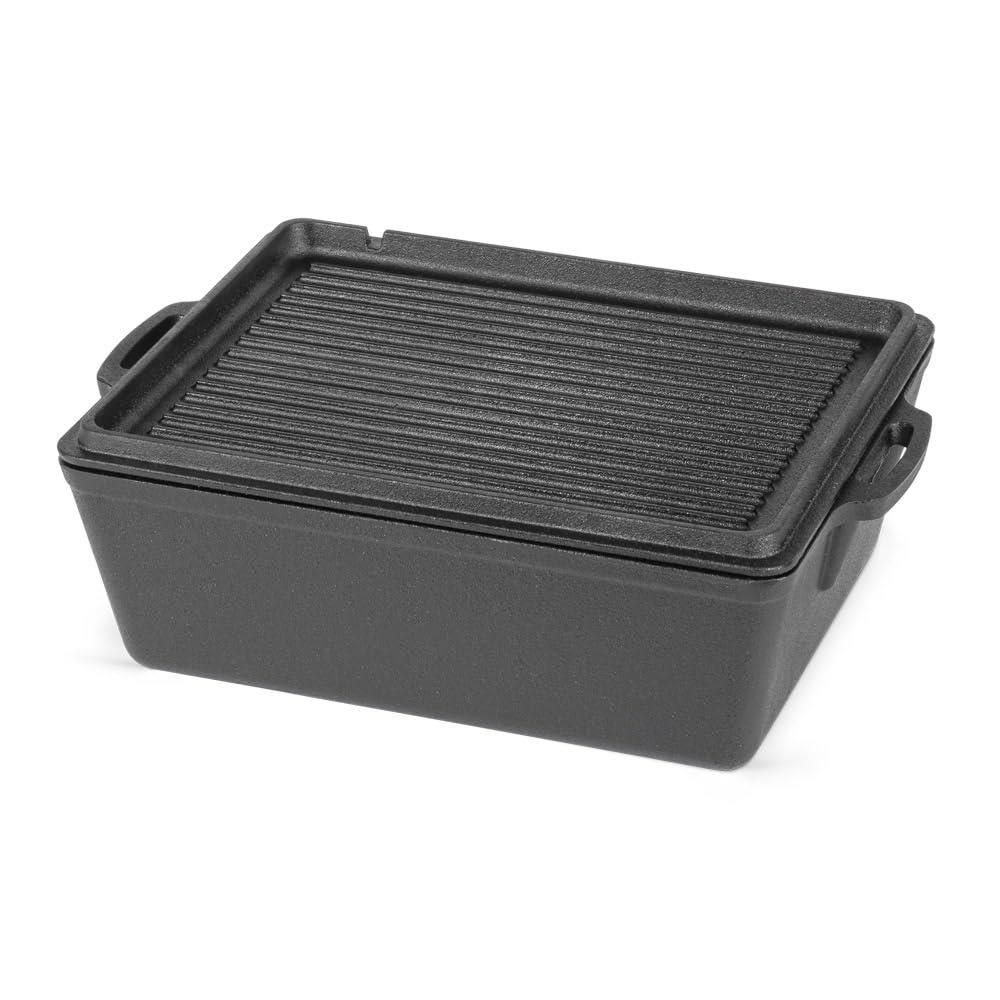 Petromax Loaf Pan with Lid, Large Cast Iron Bakeware Pan with Handles for Campfire or Home Kitchen, Pre-Seasoned, Also Use Lid for Cooking, 5.8 Quart