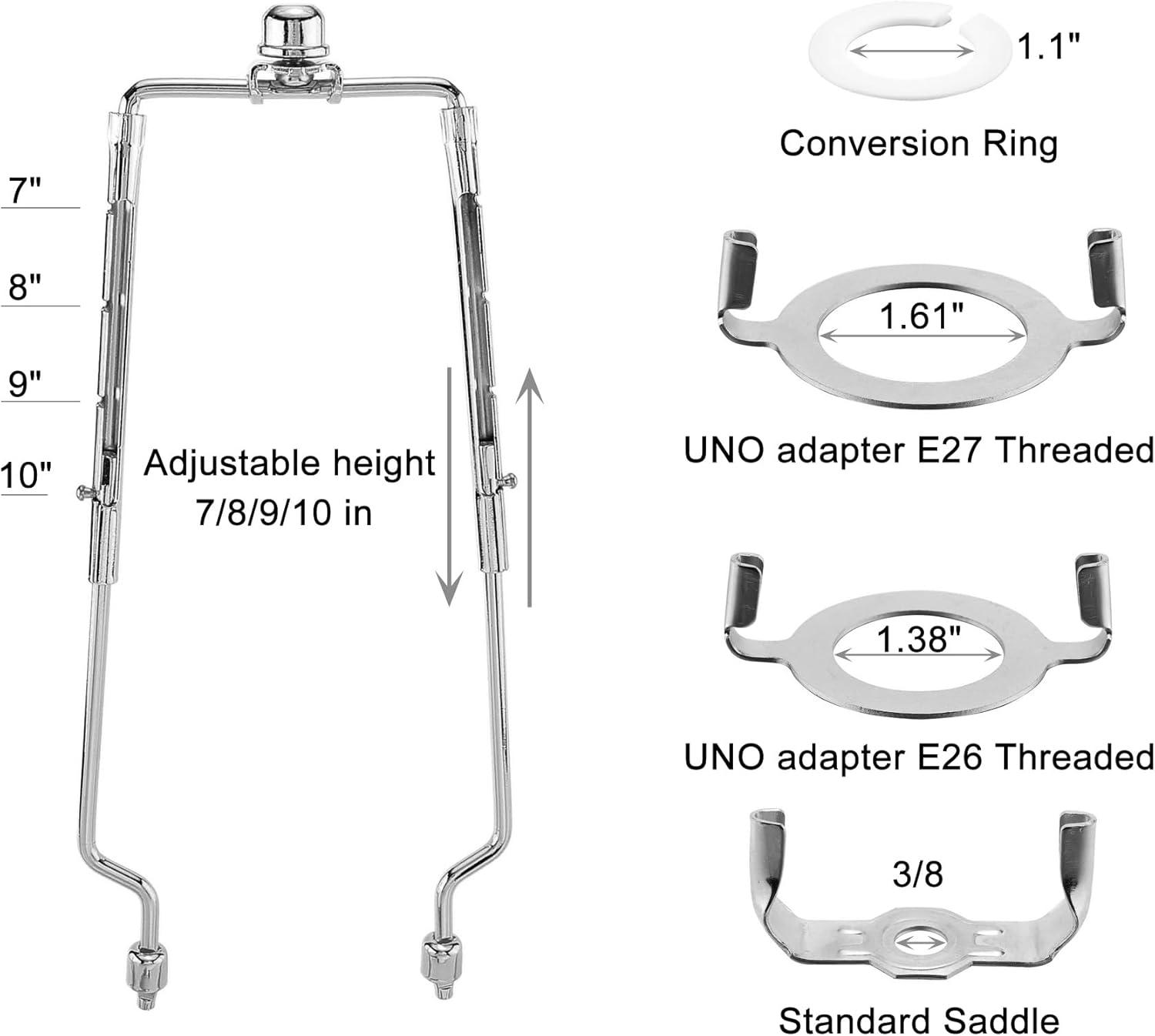 Adjustable Nickel Lamp Harp Holder Kit with Adapters