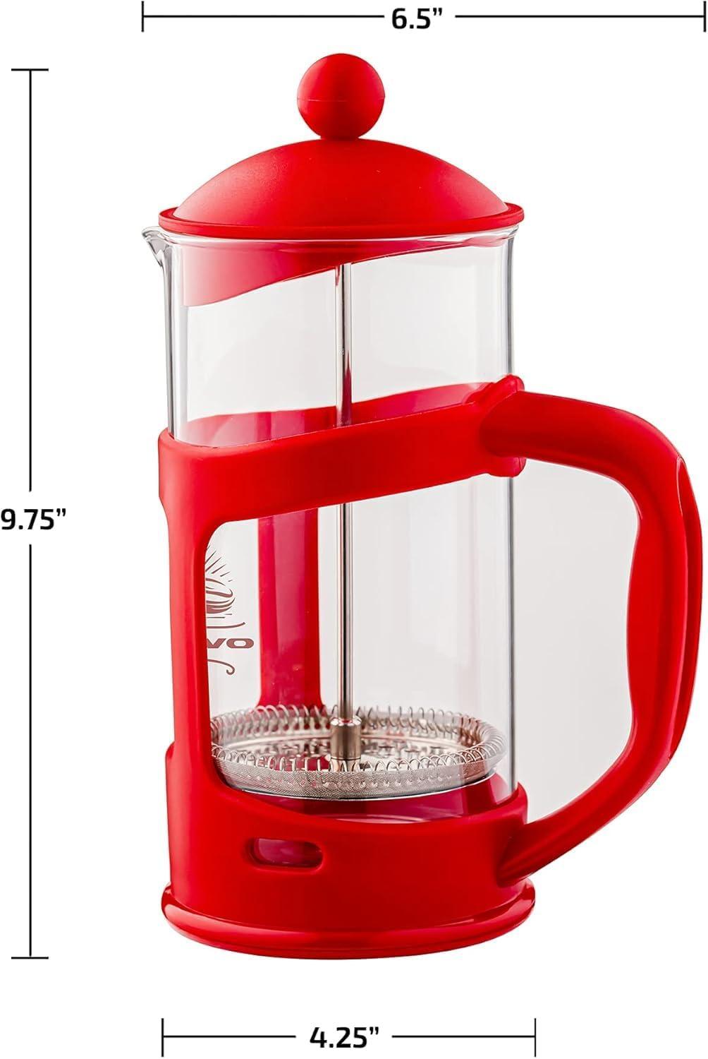 Ovente FPT34R OVENTE French Press Coffee Maker, Heat Resistant Borosilicate Glass with 4 Filter Stainless-Steel System, BPA-Free Portable Pitcher Perfect for Hot & Cold Brew
