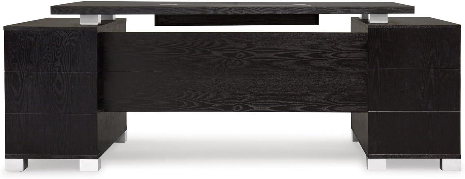 Black Oak Executive Desk with Drawers and Filing Cabinets