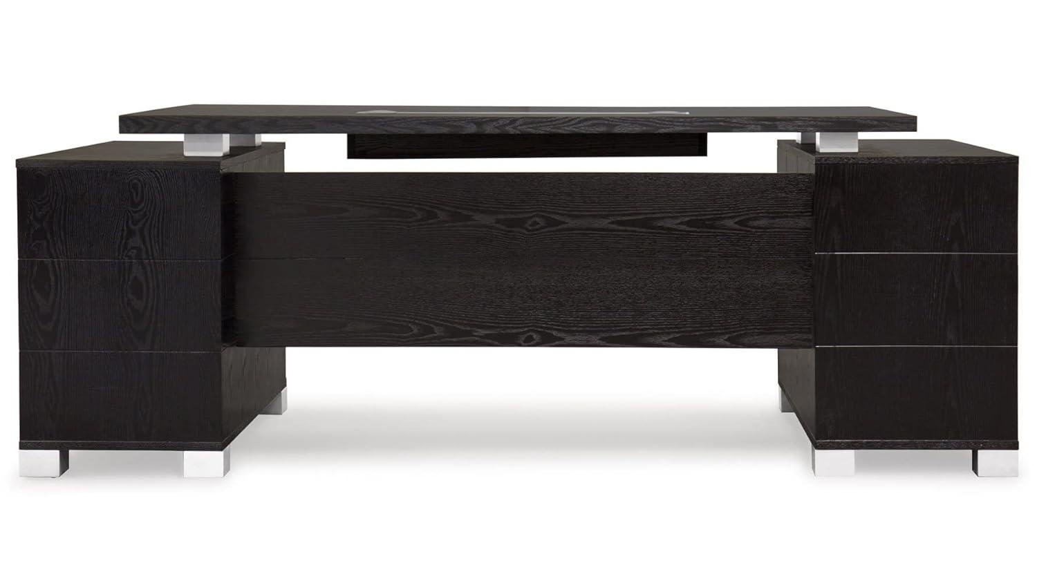 Black Oak Executive Desk with Drawers and Filing Cabinets