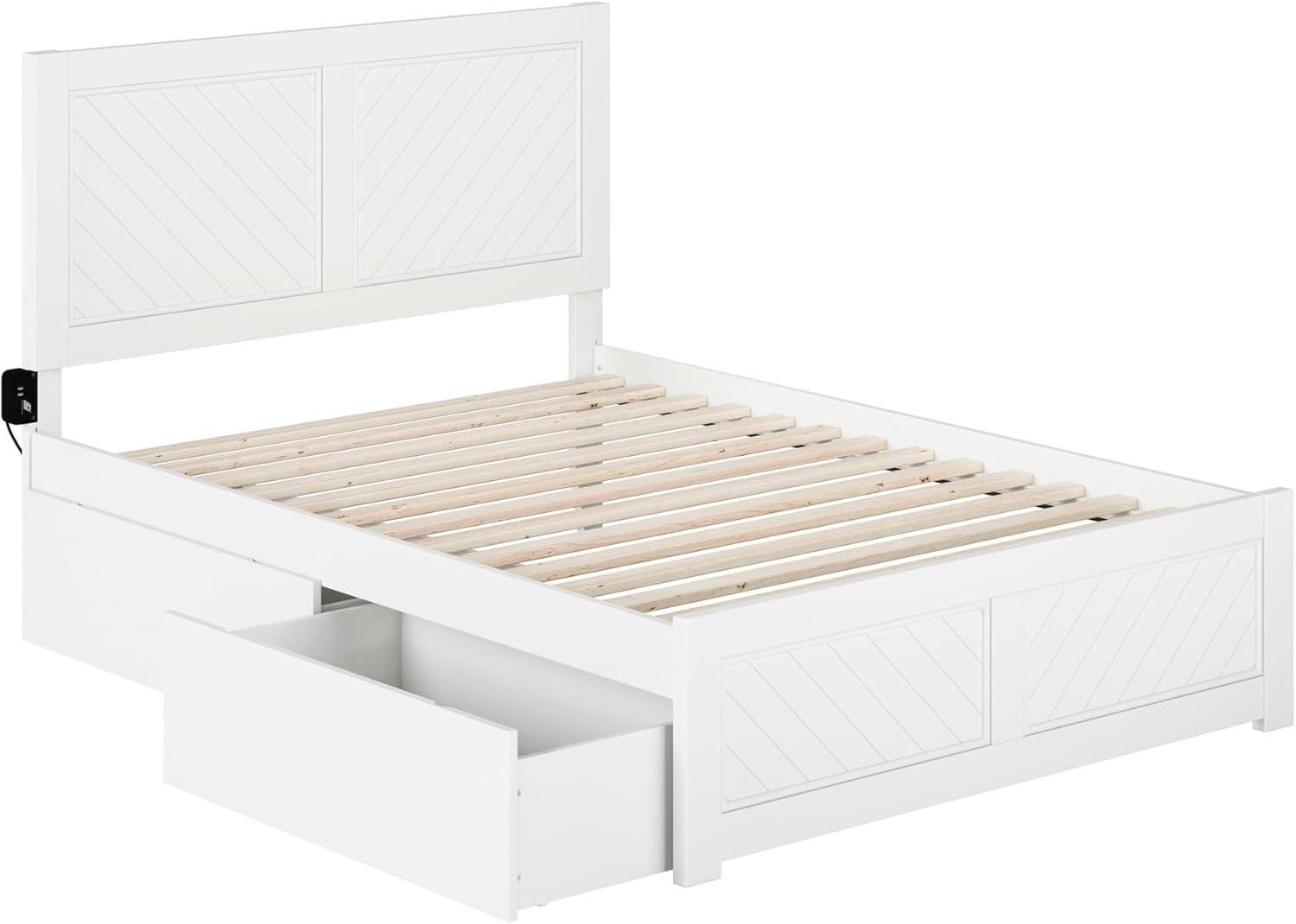 AFI Canyon White Solid Wood Platform Bed with Matching Footboard & Storage Drawers, Full