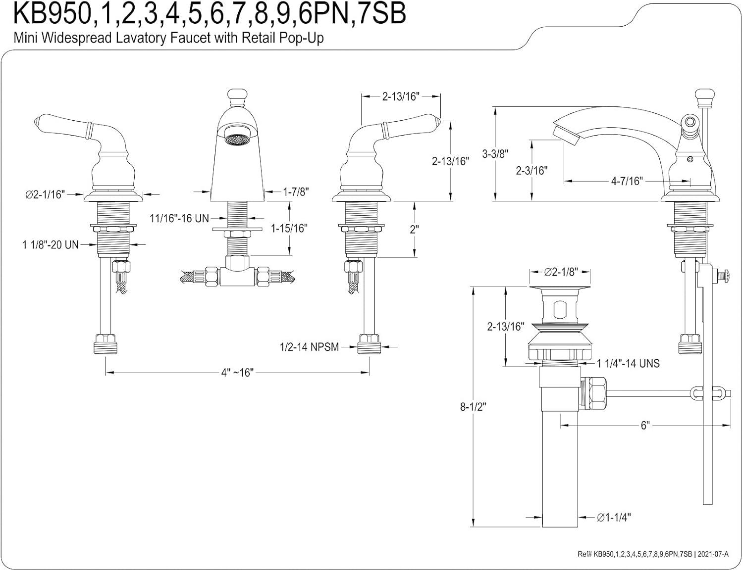 Kingston Brass KB959 Magellan Mini-Widespread Bathroom Faucet, Brushed Nickel/Polished Brass