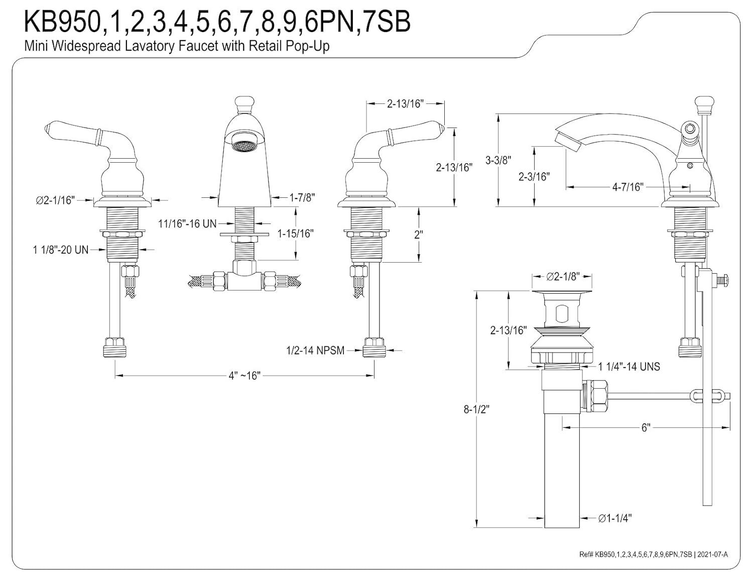 Kingston Brass KB959 Magellan Mini-Widespread Bathroom Faucet, Brushed Nickel/Polished Brass