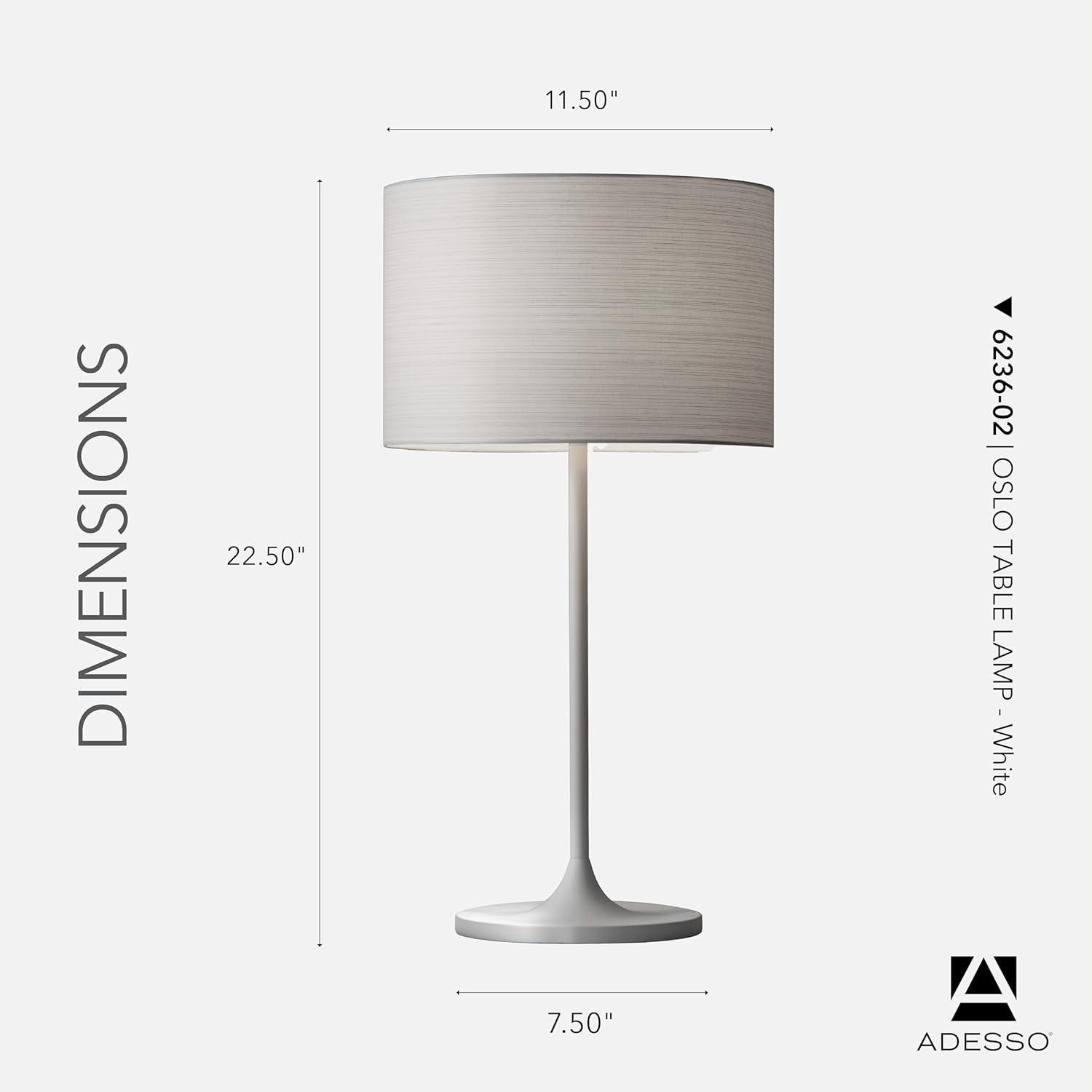 22.5" Oslo Collection Table Lamp White - Adesso: Scandinavian Design, Metal Base, Japanese Paper Shade