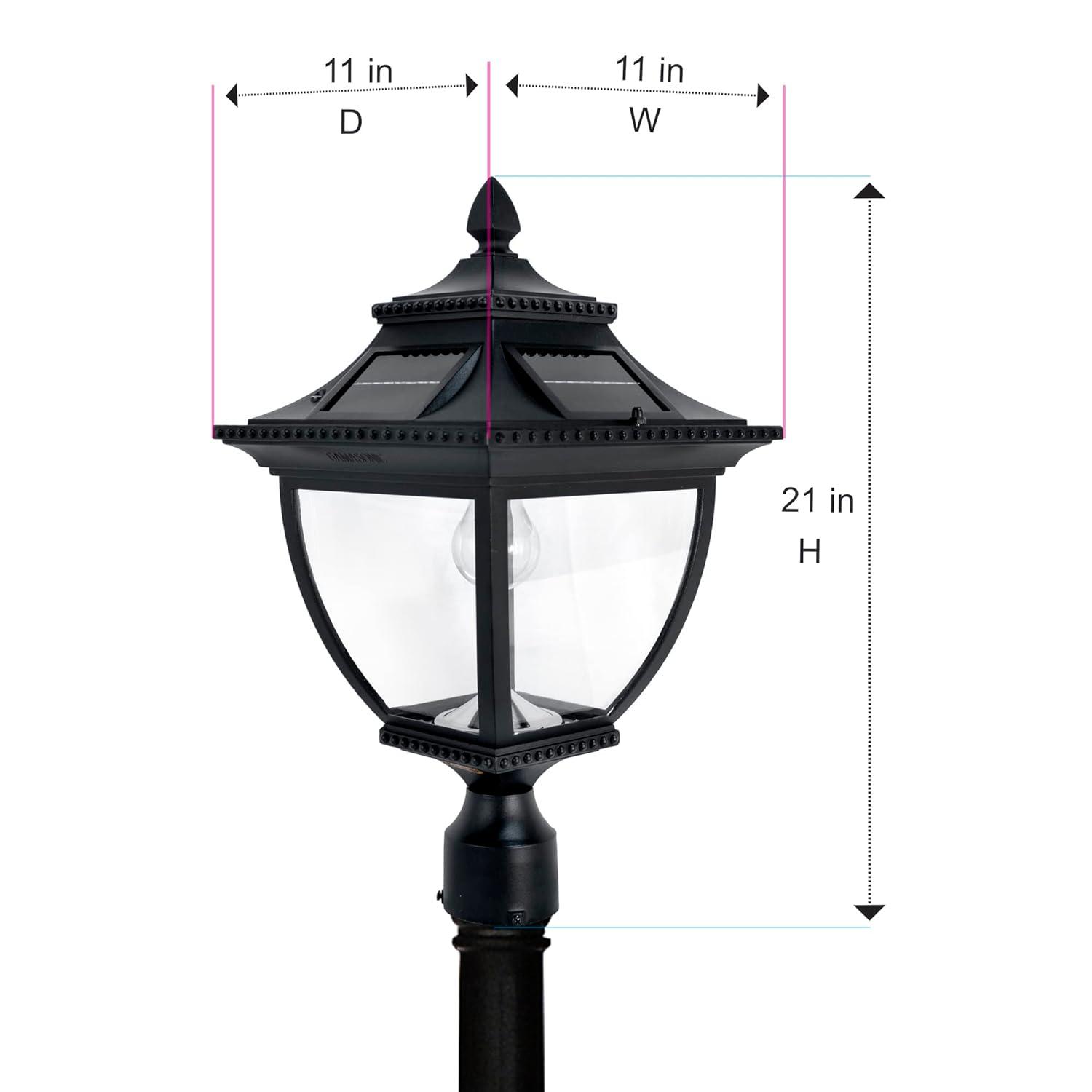 Gama Sonic Pagoda Solar Post Light for Outdoors, Asian-Style Design, Black Aluminum with Glass, Warm White Light 2700K 104B001 (Upgraded Battery and Panel)