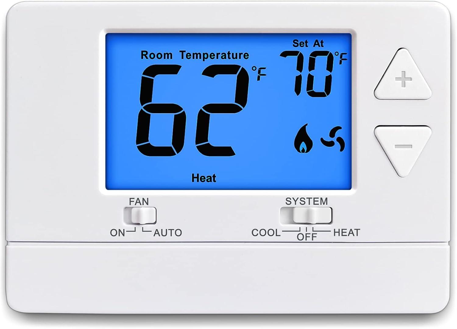 White Digital Heat Pump Thermostat with Large LCD Display