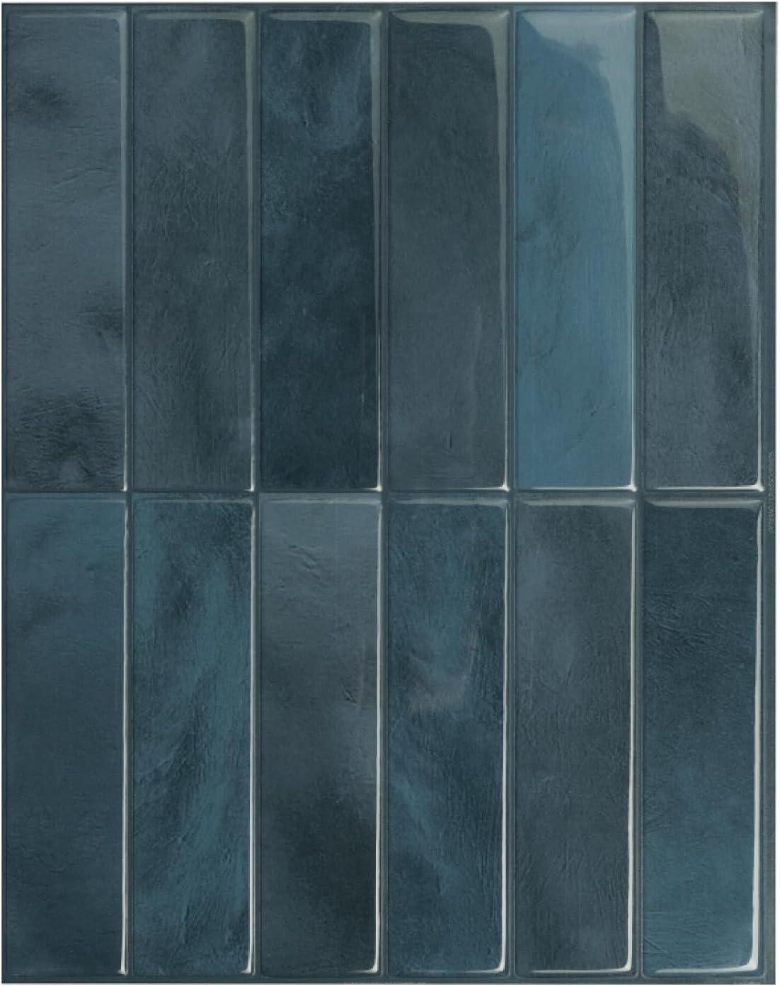 Smart Tiles - 3D Adhesive Peel and Stick Backsplash Tile, Blue - 5-Pack 11.43" x 9"