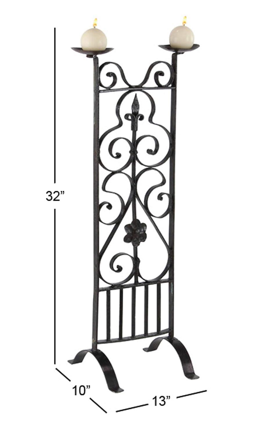 Decmode Traditional 32 X 13 Inch Black Iron Two-Light Candle Stand