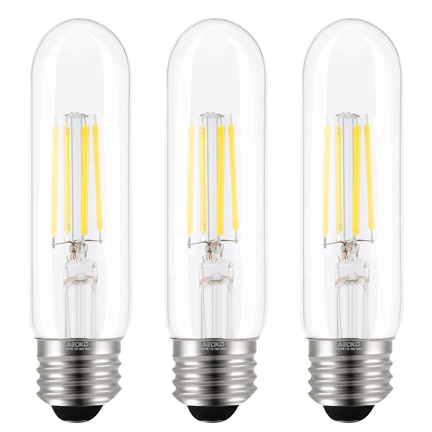 ASOKO Edison Bulb, T10 Daylight 4000K LED Tubular 4W Dimmable Tube Vintage Bulbs 40 Watt Equivalent,E26 Base(3-Pack)