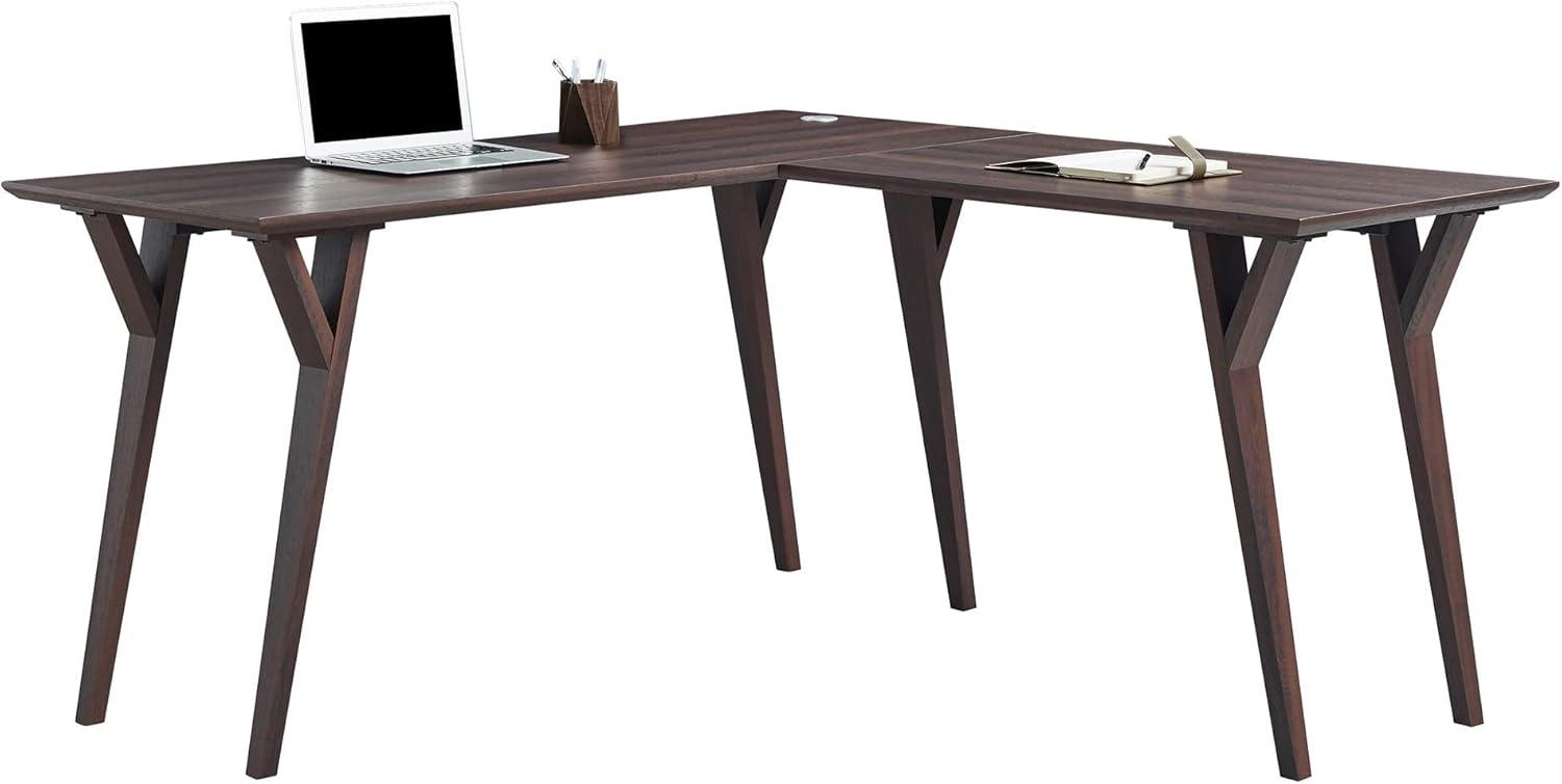 Warm Walnut 62" L-Shaped Executive Computer Desk with Cord Management