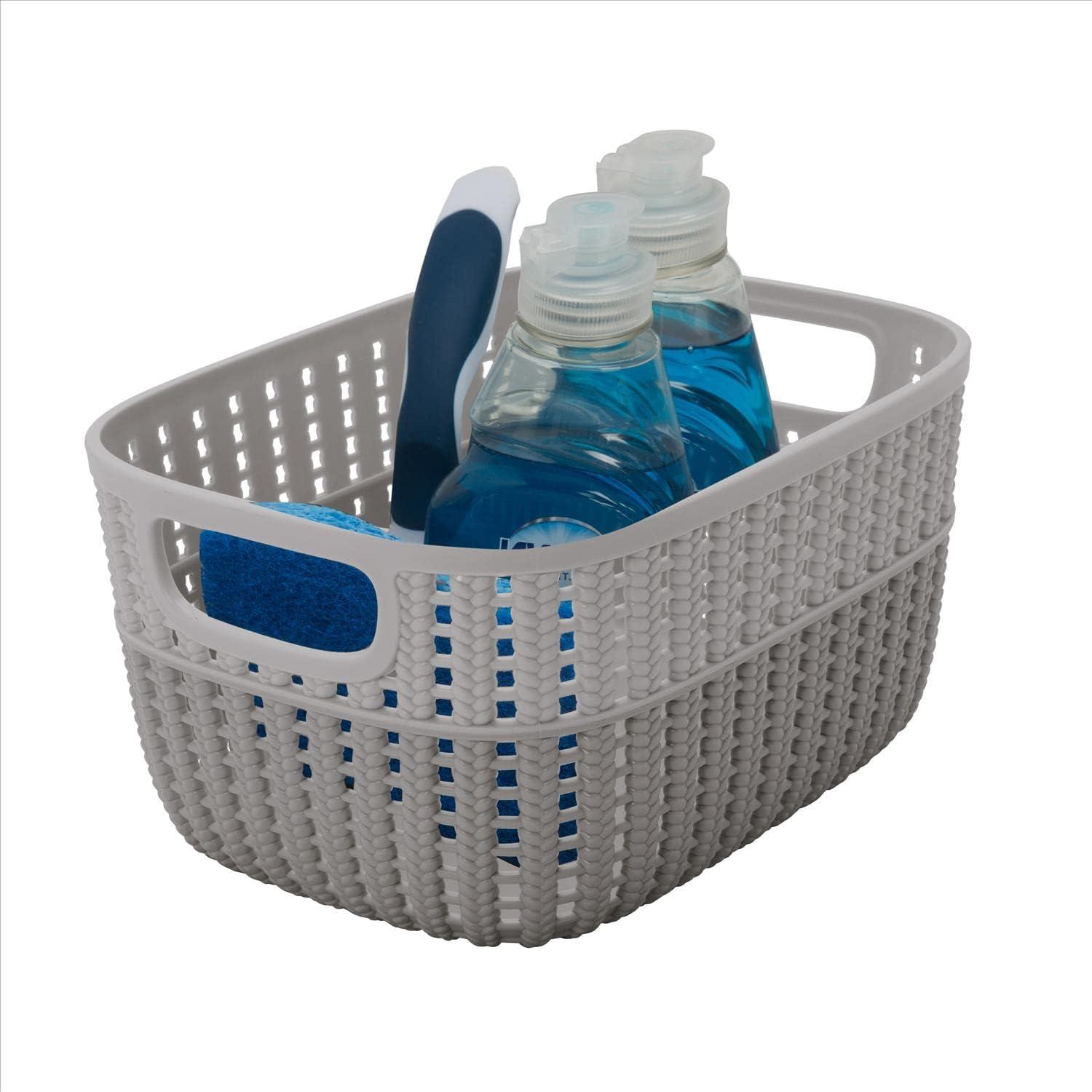 Simplify 2 Pack 2-Tone Decorative Small Plastic Storage Basket in Grey