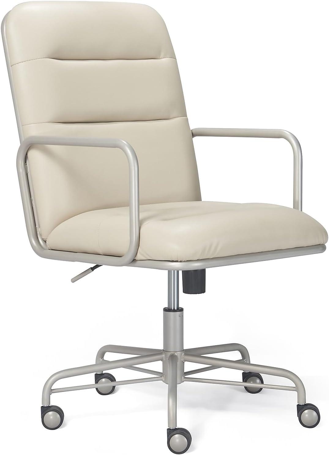 Ivory White Executive Leather Swivel Chair with Metal Frame
