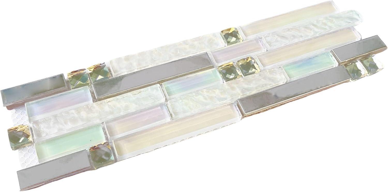 Iridescent White and Chrome Glass Metal Mosaic Tile