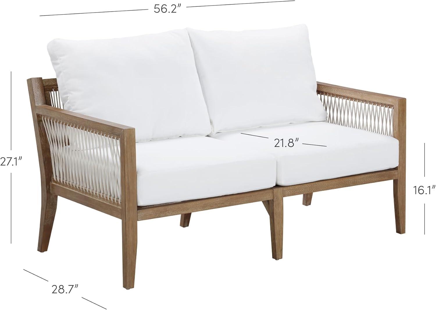 Nathan James 3pc Freya Bohemian Wood Outdoor Patio Conversation Set: Acacia Frame, Removable Cushions
