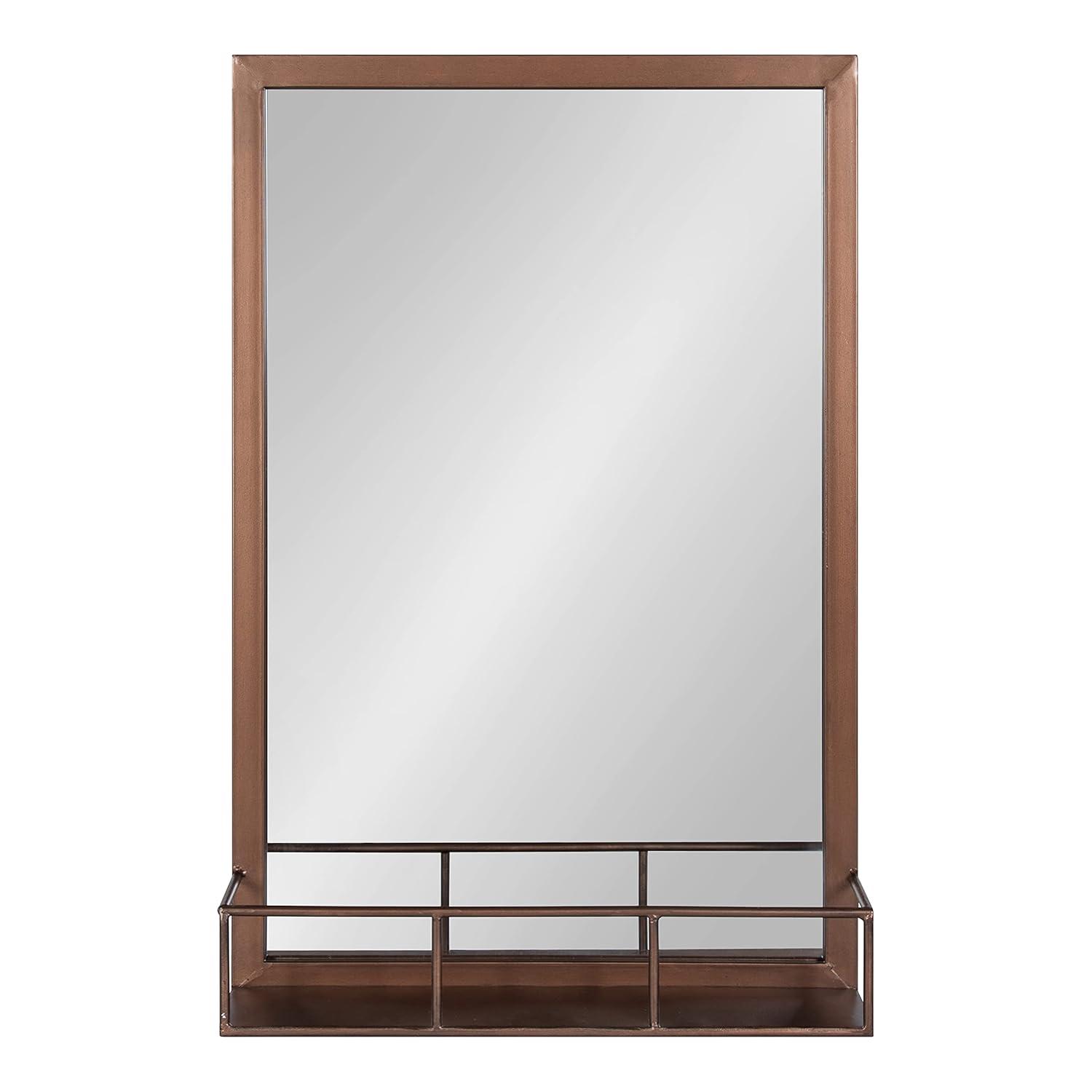 20" x 30" Jackson Metal Framed Decorative Wall Mirror with Shelf Bronze - Kate & Laurel All Things Decor: Modern Rectangle