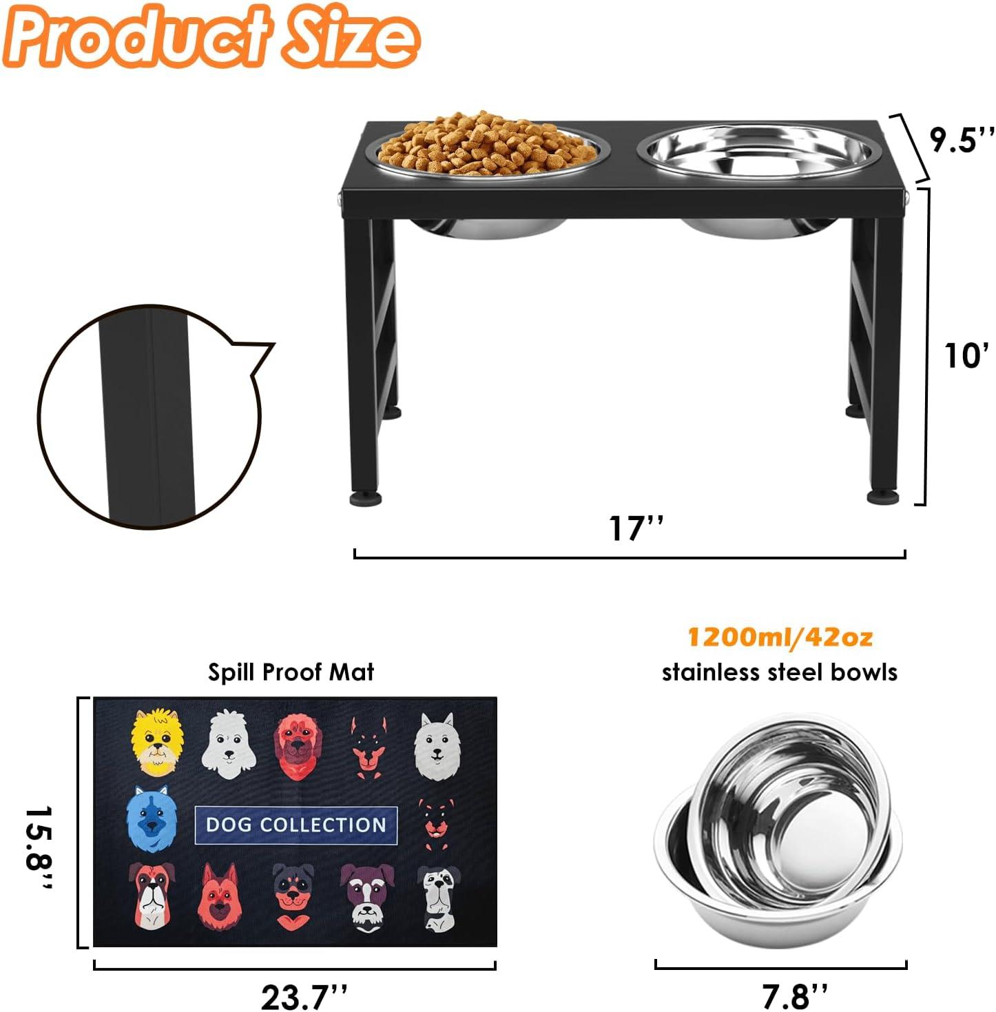 Black Stainless Steel Elevated Dog Bowl Stand with Placemat