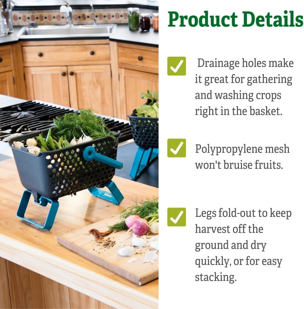 Gardener's Supply Company Multipurpose Mini Garden Basket | Mini Mod Hod For Collecting, Carrying, and Cleaning | Folding Legs and Handle | 9.5"L X 7"