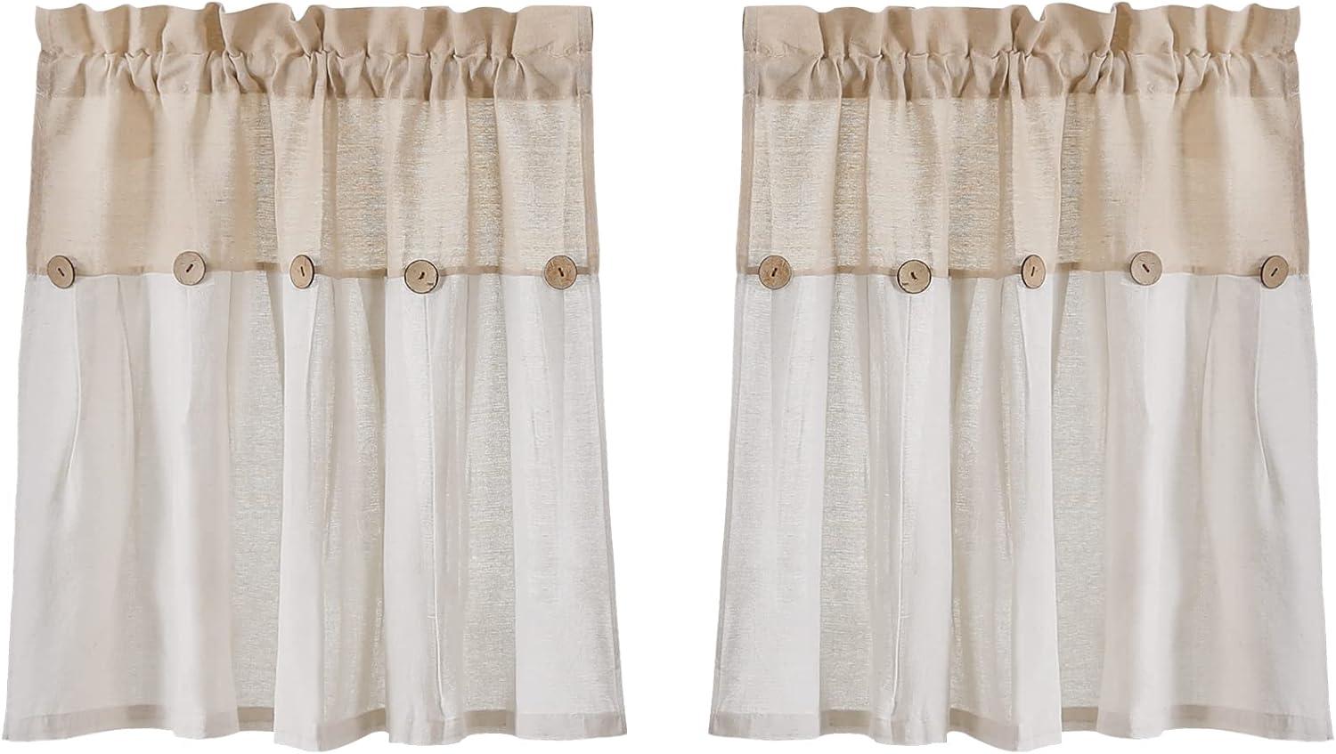 Linen Button Kitchen Tier Curtain Panels Linen 29X24 Set