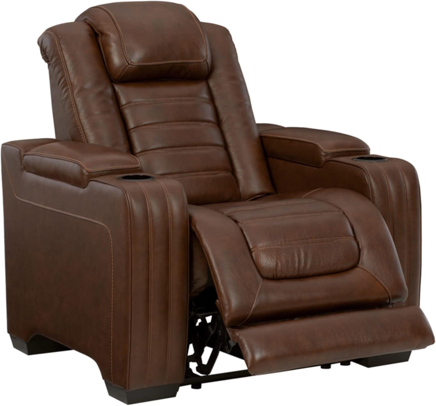 Ashley Furniture Backtrack Leather Power Recliner with Headrest in Chocolate