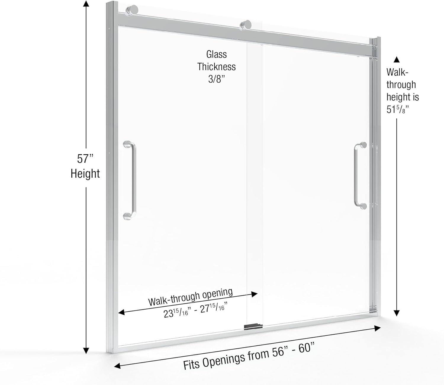 Arelo 56" - 60" W x 72" H Semi-Frameless Shower Door