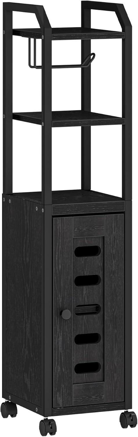 Black Compact Bathroom Storage Cabinet with Adjustable Shelf and Wheels