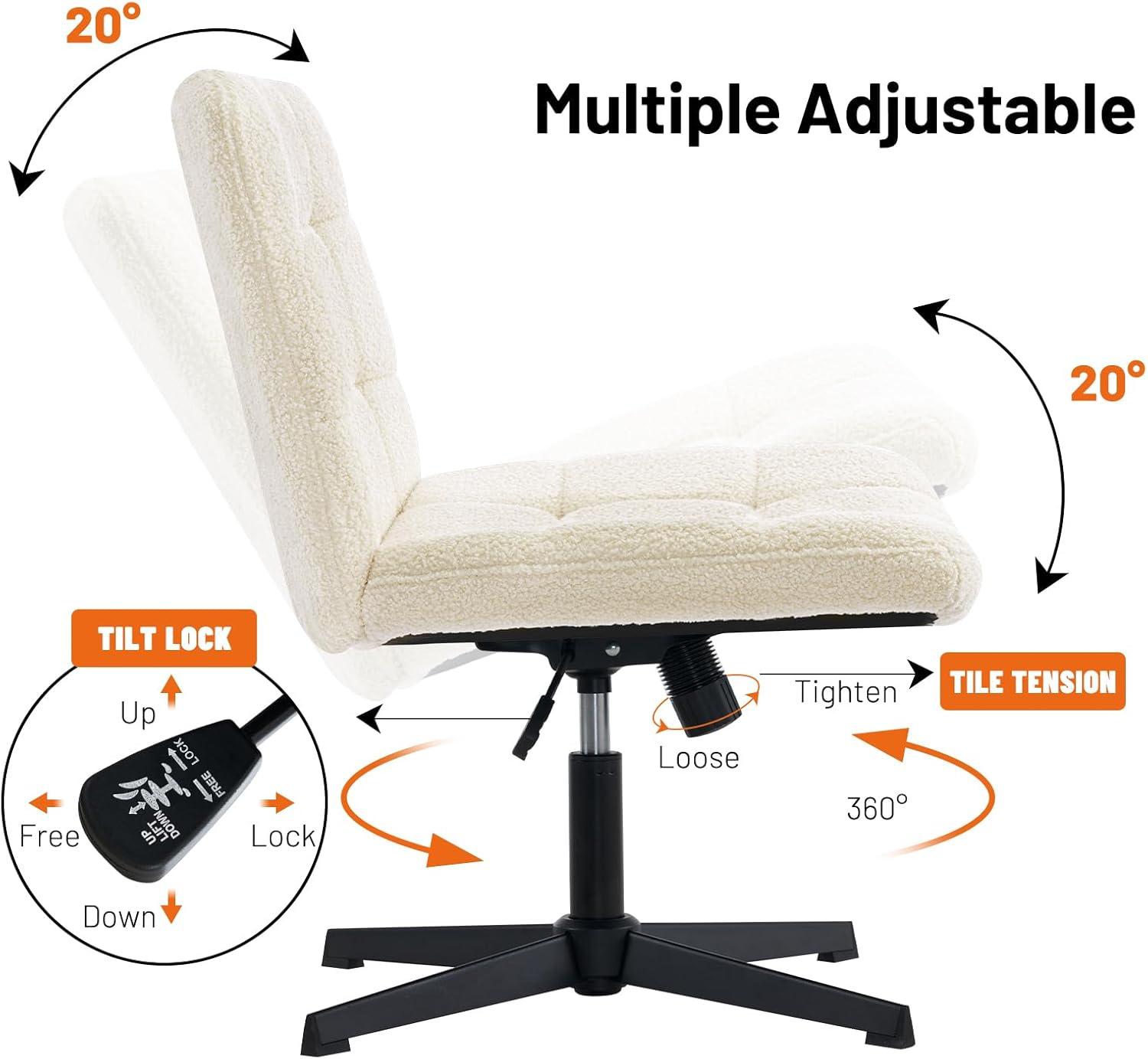 Furniliving Armless Office Desk Chair No Wheels Swivel Cross Legged Office Chair Ergonomic Computer Task Chair, Ivory white